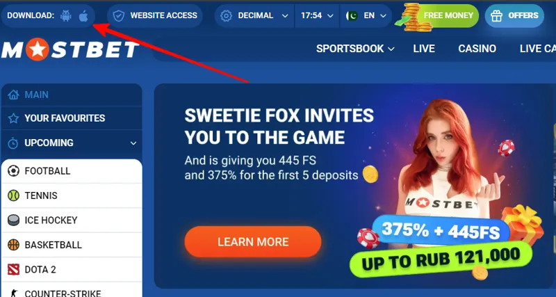 Illustration showing the download and installation process of the Mostbet app on Android, iOS, and desktop devices.